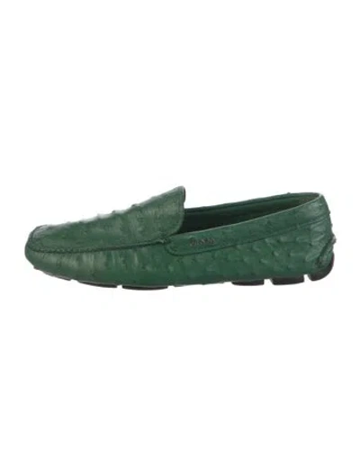 Pre-owned Prada Ostrich Drivers In Green