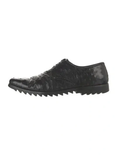 Pre-owned Prada Ostrich Oxfords In Black