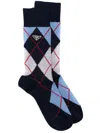 Prada Blue Socks With Argyle Pattern Women In Blue