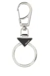 Prada Enamel Triangle Logo Keyring In Silver