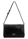 Prada Medium Triangle Logo Shoulder Bag In Black