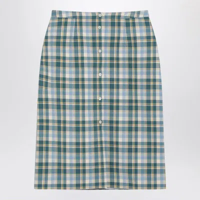 Prada Ottanio Pencil Skirt With Check Pattern In Blue