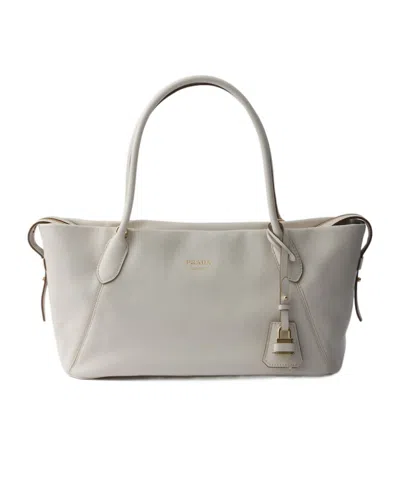 Prada Ouvert Large Leather Tote Bag In Gray