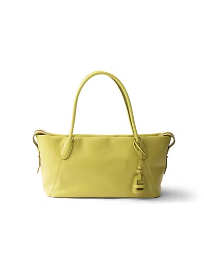 Prada Ouvert Large Leather Tote Bag In Pineapple