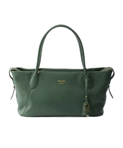 Prada Ouvert Large Leather Tote Bag In Green