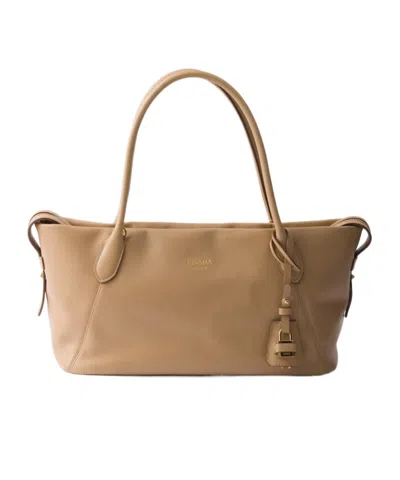 Prada Ouvert Large Leather Tote Bag In Nude