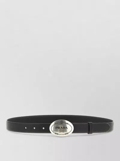 Prada Oval Buckle Leather Belt Smooth Strap In Black