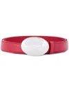 Prada Oval Engraved Buckle Leather Belt In Red