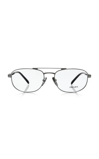 Prada Oval-frame Steel Glasses In Silver