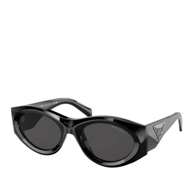 Prada Oval Plastic Sunglasses With Grey Lens In Black