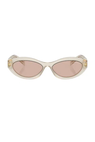 Prada Pr 26zs Beveled Acetate & Plastic Oval Sunglasses In Beige