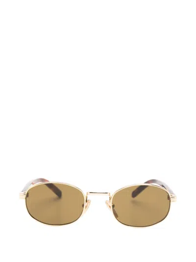 Pre-owned Prada Oval-frame Sunglasses In Gold