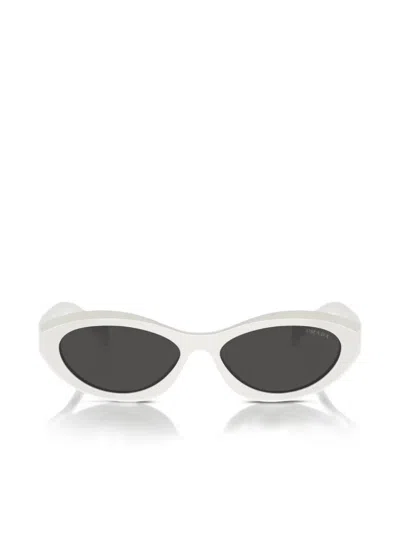 Prada Pr 26zsf Logo Beveled Acetate Oval Sunglasses In Bone