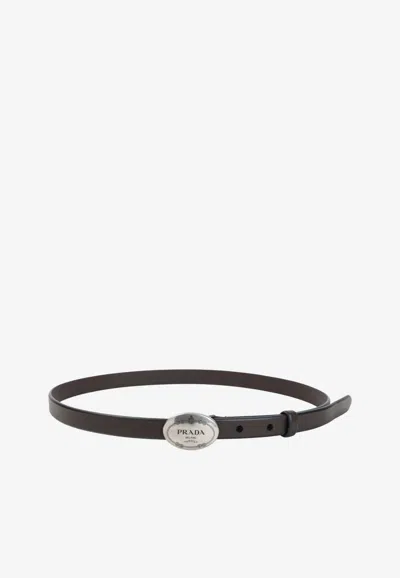 Prada Oval-shaped Logo Buckle Leather Belt In Brown