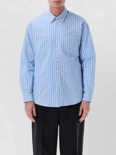Prada Overshirt Renylon Stripe Relaxed Fit Long Sleeves In Blue