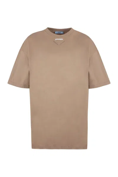 Prada Oversize Cotton T-shirt In Brown