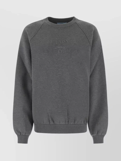 Prada Oversize Crew Neck Sweatshirt In Grey