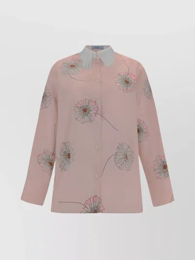 Prada Printed Poplin Shirt In Pink