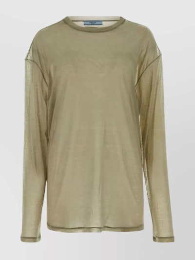 Prada Oversize Lyocell Blend Crew-neck T-shirt In Beige