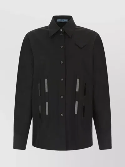 Prada Oversize Poplin Shirt With Cut-out Collar In Black
