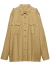 Prada Cotton Poplin Shirt Tailored Collar Button Epaulettes In ニュートラル