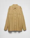 Prada Cotton Poplin Shirt Tailored Collar Button Epaulettes In Khaki