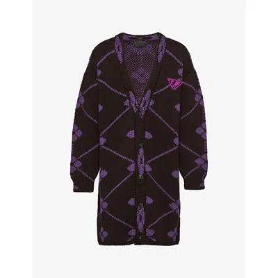 Prada Oversized Jacquard-knit Wool Cardigan In Ebony Brown + Plum