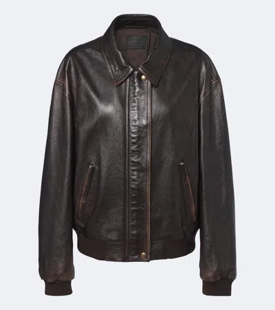 Prada Oversized Leather Blouson Jacket In Brown