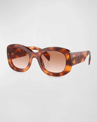 Prada Oversized Logo Acetate & Plastic Oval Sunglasses In Brown Grad
