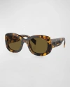 Prada Oversized Logo Acetate & Plastic Oval Sunglasses In Dark Brown
