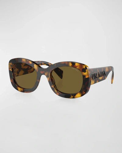 Prada Oversized Logo Acetate & Plastic Oval Sunglasses In Havana Dark Brown