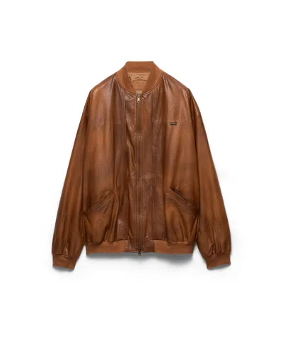 Prada Oversized Nappa Leather Bomber Jacket In Brown