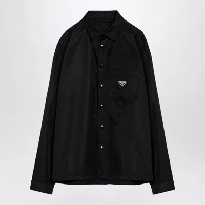 Prada Oversized Re-nylon Shirt With Triangle Logo In Black
