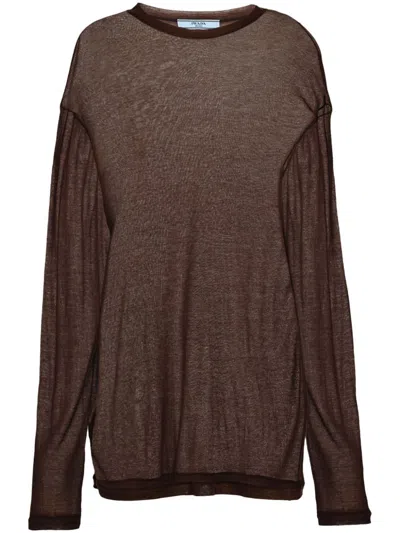 Prada Semi-sheer Chambray T-shirt In Braun