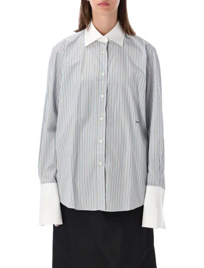 Prada Oversized Striped Button-down Shirt In Cielo