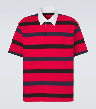 Prada Striped Polo T-shirt In Red