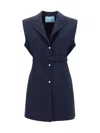 Prada Wool Vest With Belted Waist And Notched Lapels In Navy