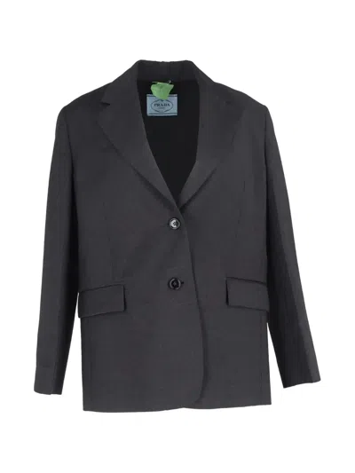 Pre-owned Prada Oversized Wool Blazer In Gray