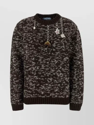 PRADA OVERSIZED WOOL SWEATER FEATURING EMBELLISHMENTS