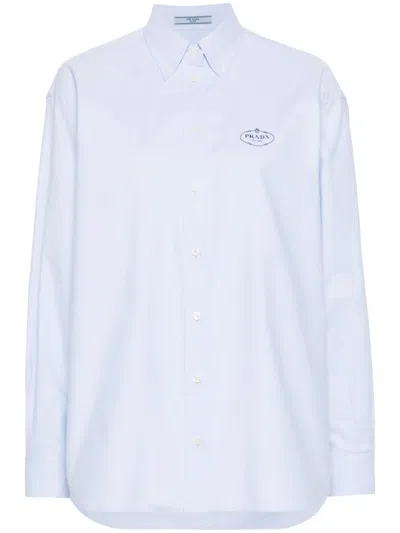 Prada Camicia In Cotone Oxford In Blue