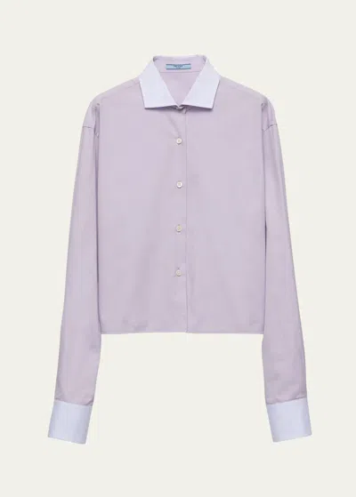 Prada Contrasting Cuffs Poplin Shirt In Pink