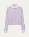 Prada Womens Purple Logo-embroidered Colour-block Cotton-poplin Shirt In Lilla