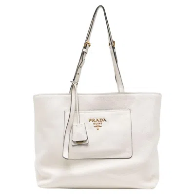 Pre-owned Prada Oxygen Vitello Leather Front Pocket Tote In Sand