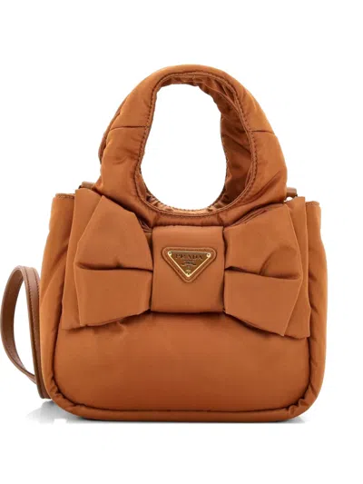 Pre-owned Prada Padded Bow Re-nylon Mini Tote Bag In Brown