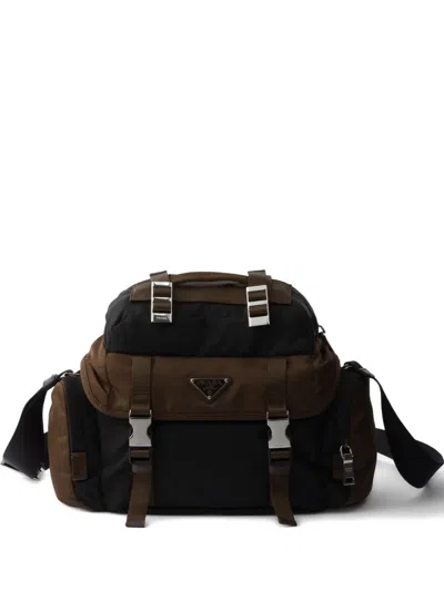 Prada Explore Shoulder Bag In Re-nylon And Leather In Brown