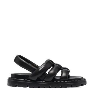 Prada Padded Cage Sandals In Black