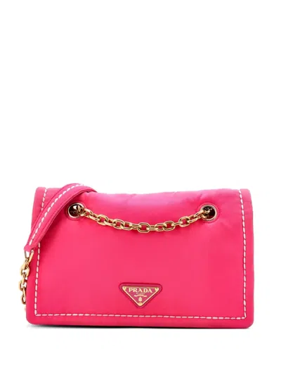 Pre-owned Prada Padded Chain Flap Bag Tessuto Medium Shoulder Bag In Pink