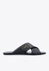 Prada Padded Leather Crisscross Flat Sandals In Black