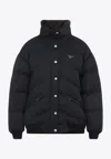 Prada Cotton Padded Jacket Stand-up Collar In Black