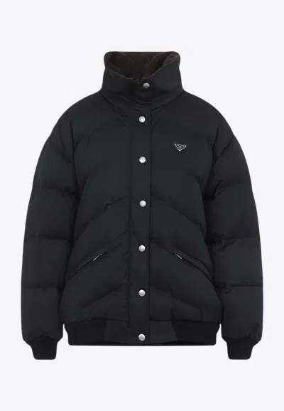 PRADA PADDED DOWN JACKET WITH LOGO-PLAQUE